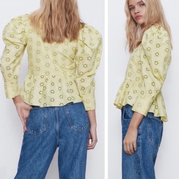 ZARA Puff Sleeve Embroidered Top 💚 - Picture 2 of 10